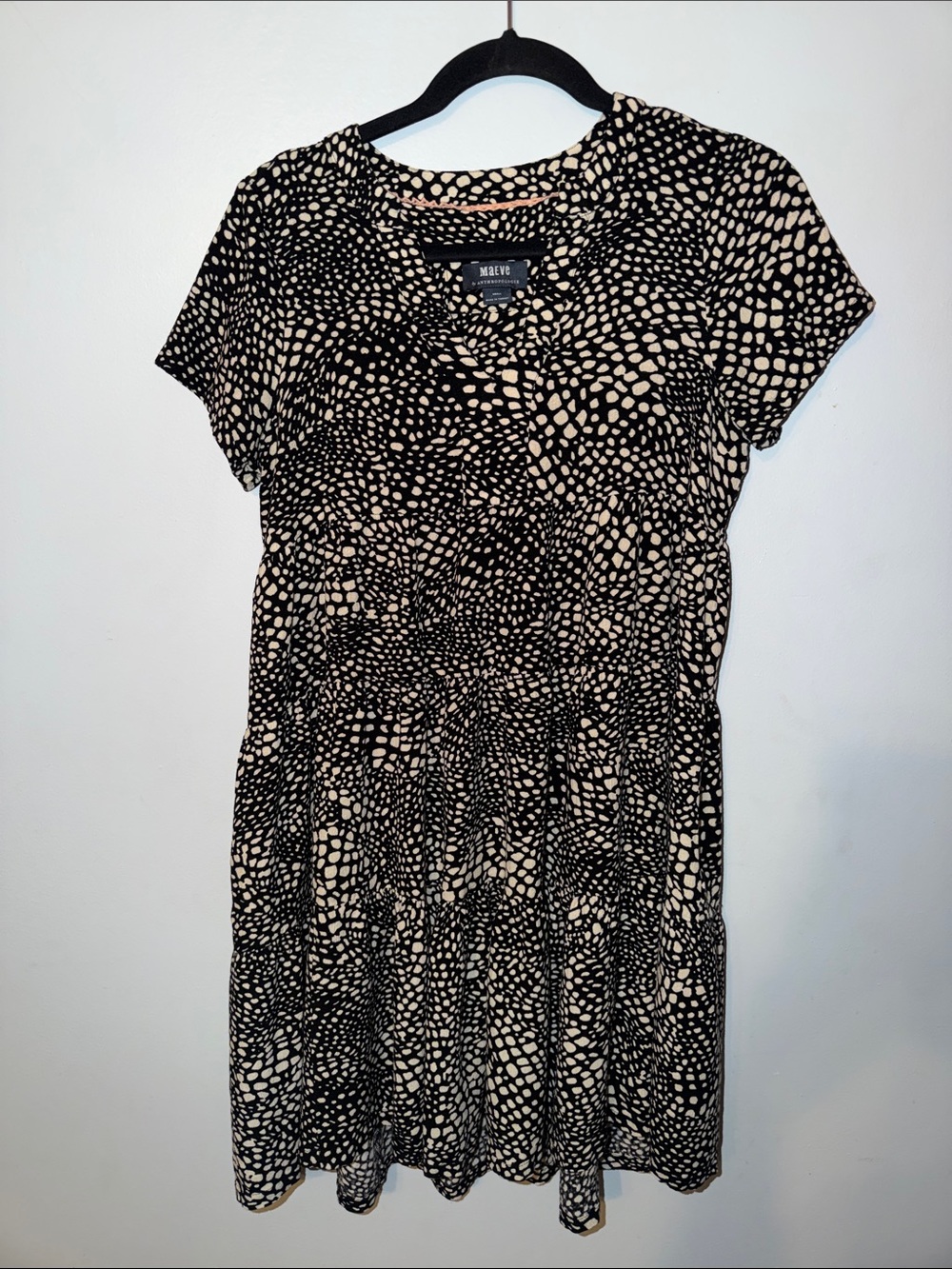 Maeve by Anthropologie Black and Cream Printed Mini Dress